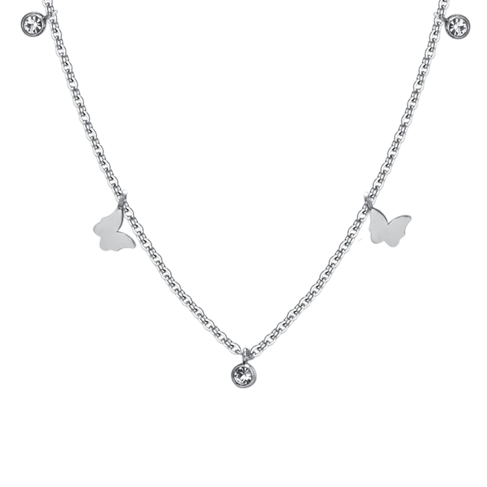 COLLANA DONNA IN ACCIAIO FARFALLE E CRISTALLI