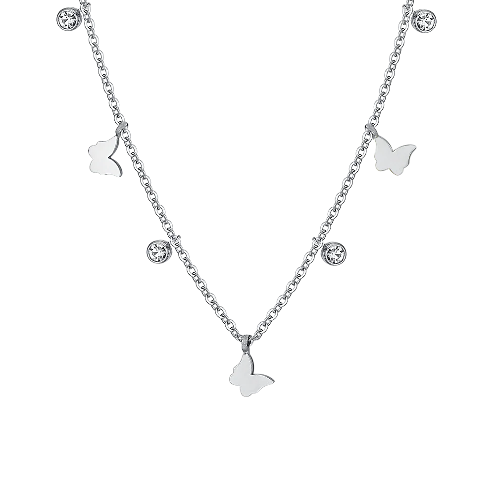 COLLANA DONNA IN ACCIAIO FARFALLE E CRISTALLI