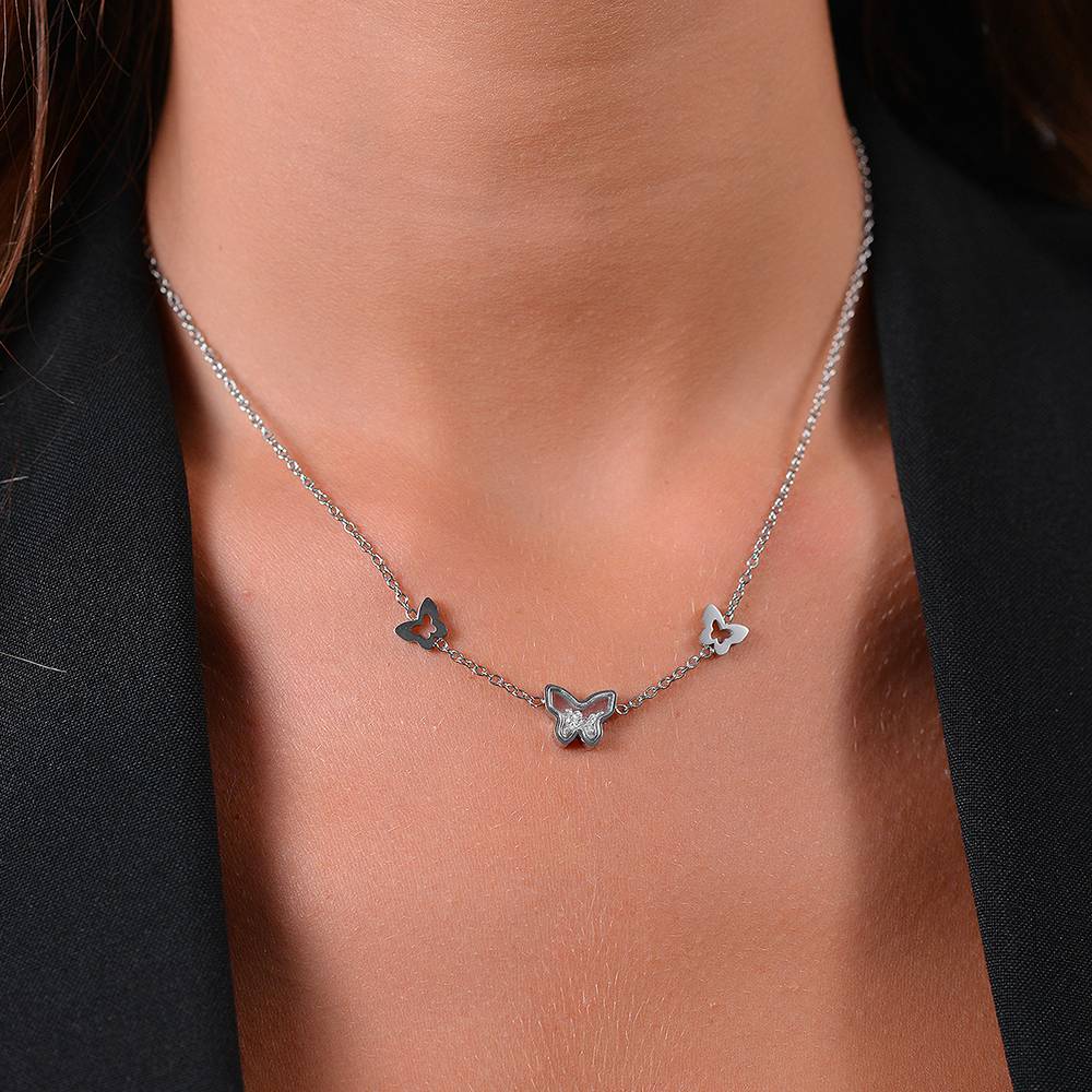 COLLANA DONNA IN ACCIAIO CON CUORI E ZIRCONE ROSA - Image 2