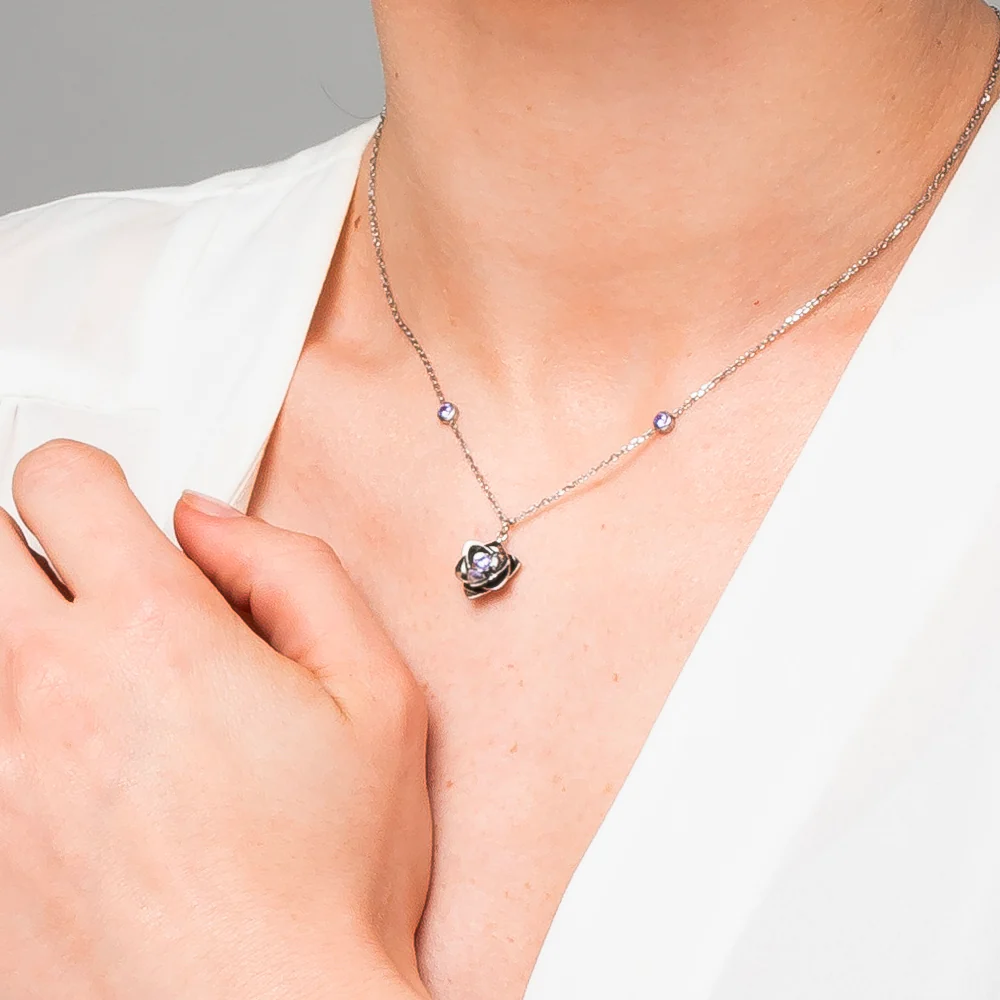 COLLANA DONNA IN ACCIAIO, FIORE ED ELEMENTI CON ZIRCONI VIOLA - Image 2