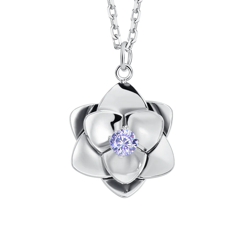 COLLANA DONNA IN ACCIAIO, FIORE ED ELEMENTI CON ZIRCONI VIOLA - Image 5