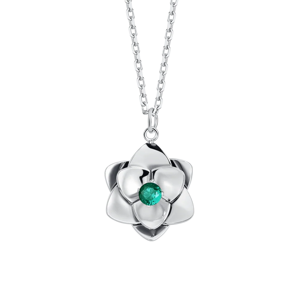 COLLANA DONNA IN ACCIAIO, FIORI ED ELEMENTI CON ZIRCONI VERDI