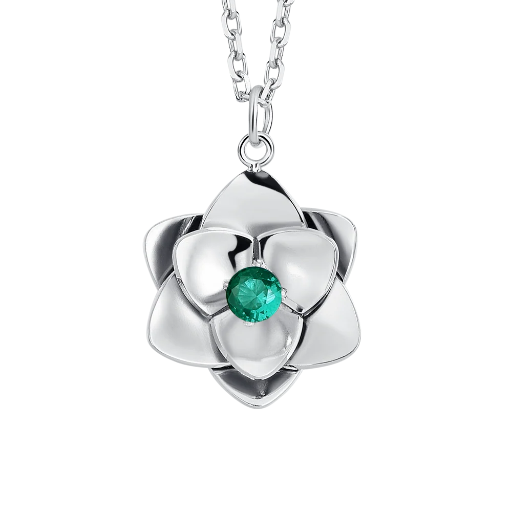 COLLANA DONNA IN ACCIAIO, FIORI ED ELEMENTI CON ZIRCONI VERDI - Image 3