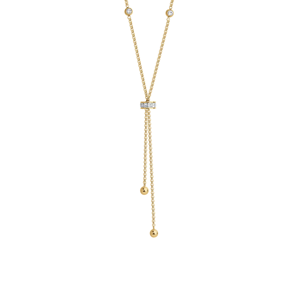 COLLANA DONNA IN ACCIAIO IP GOLD, BUSSOLOTTO ED ELEMENTI CON ZIRCONI BIANCHI
