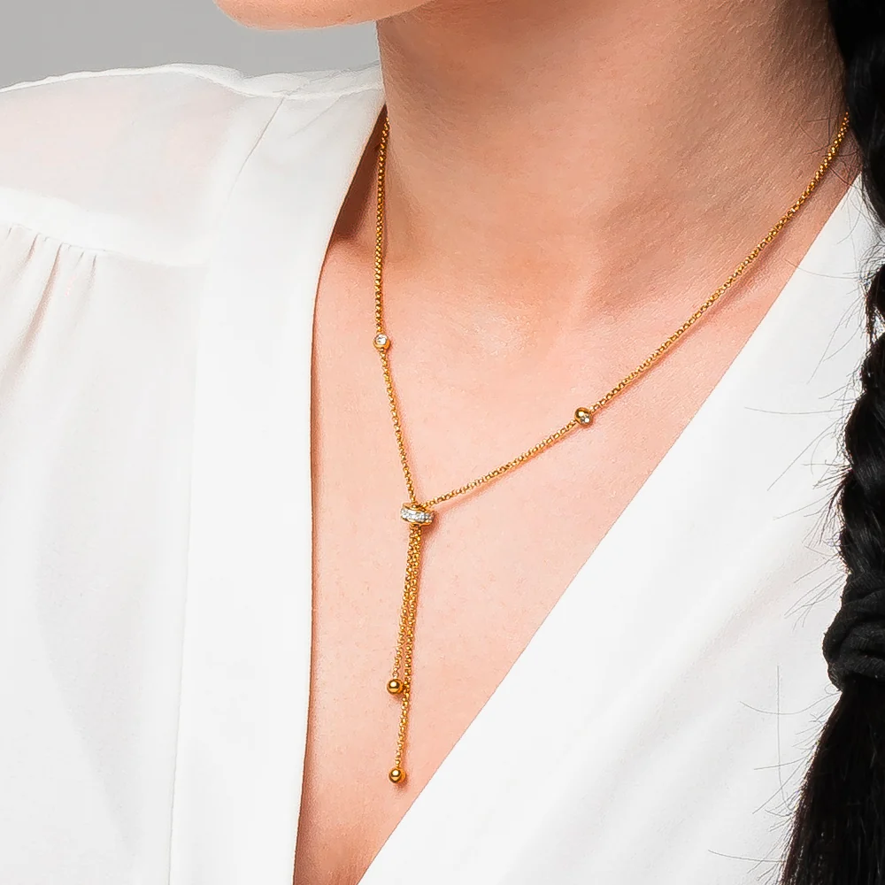 COLLANA DONNA IN ACCIAIO IP GOLD, BUSSOLOTTO ED ELEMENTI CON ZIRCONI BIANCHI - Image 2