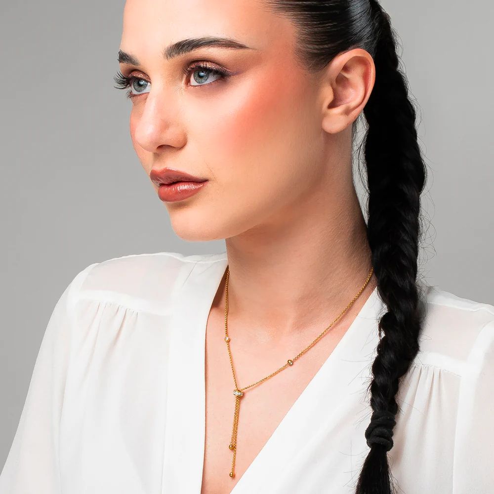 COLLANA DONNA IN ACCIAIO IP GOLD, BUSSOLOTTO ED ELEMENTI CON ZIRCONI BIANCHI - Image 3
