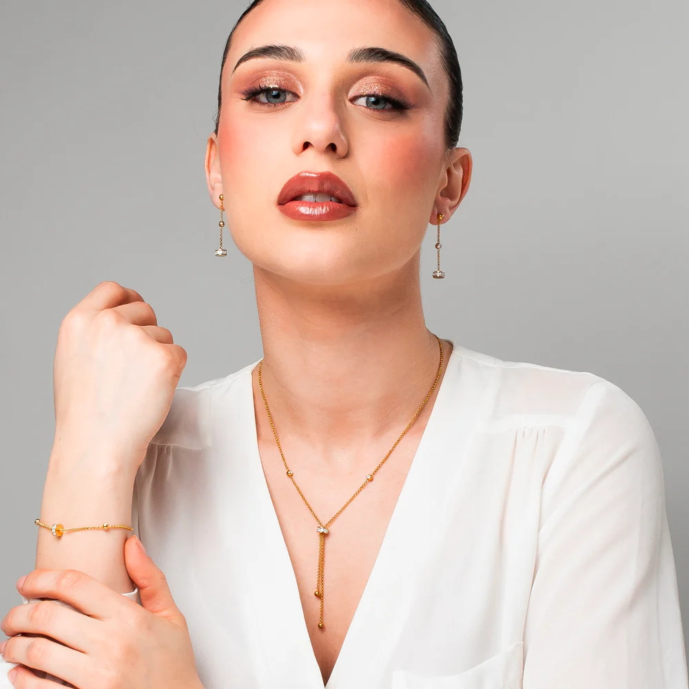 COLLANA DONNA IN ACCIAIO IP GOLD, BUSSOLOTTO ED ELEMENTI CON ZIRCONI BIANCHI - Image 4