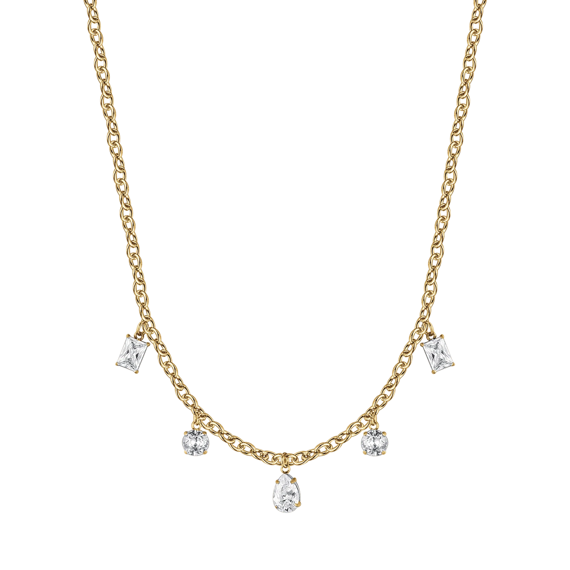 COLLANA DONNA IN ACCIAIO IP GOLD CON CRISTALLI BIANCHI PENDENTI