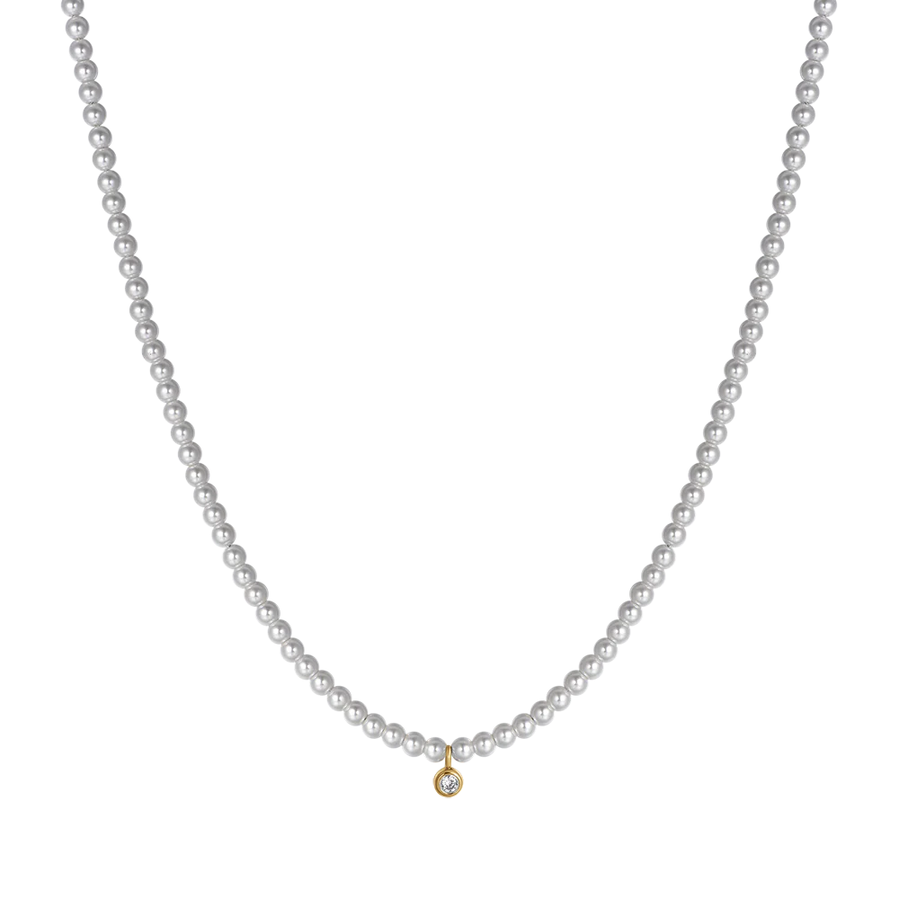 COLLANA DONNA IN ACCIAIO IP GOLD CON PERLE CON CRISTALLO BIANCO