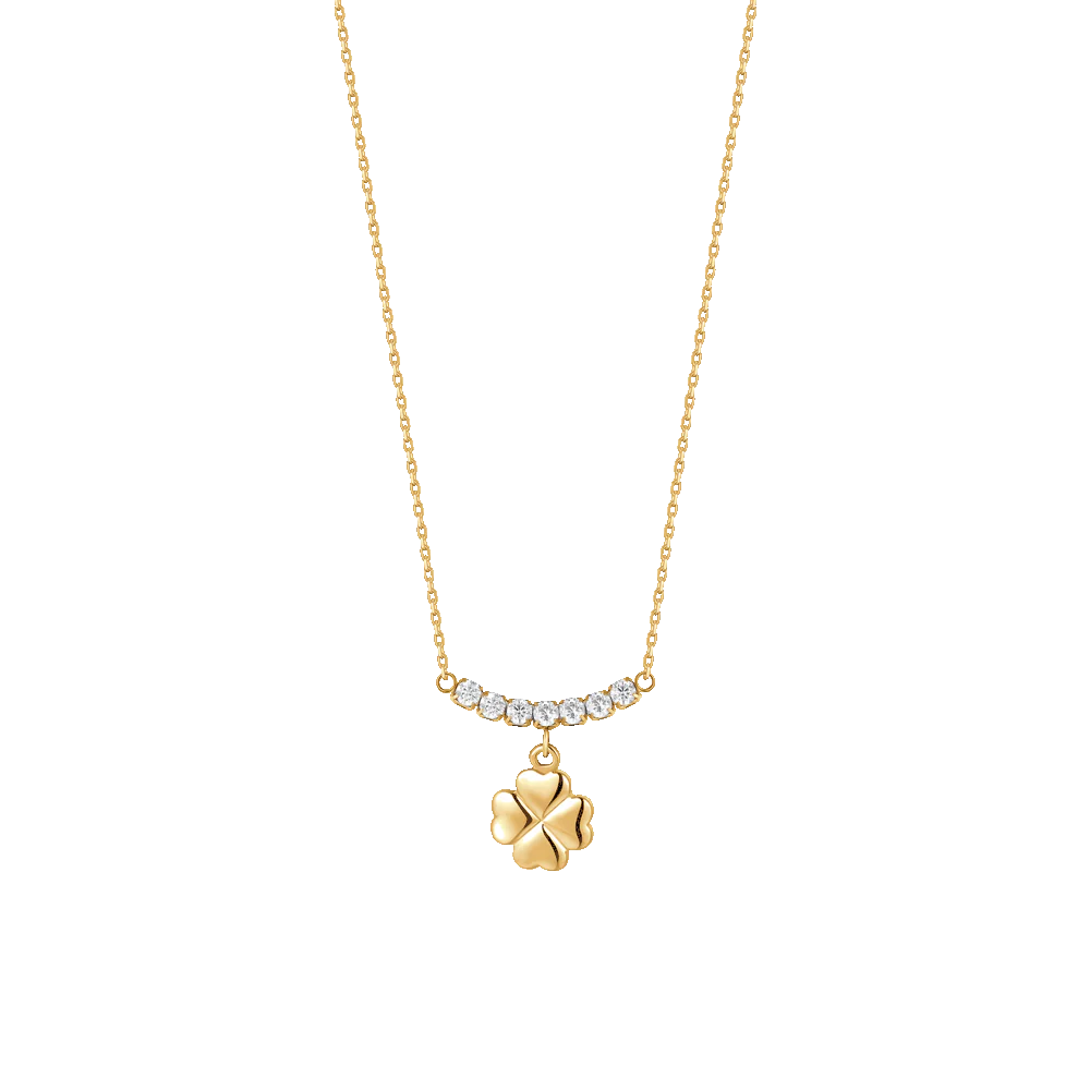 COLLANA DONNA IN ACCIAIO IP GOLD CON QUADRIFOGLIO E ZIRCONI BIANCHI