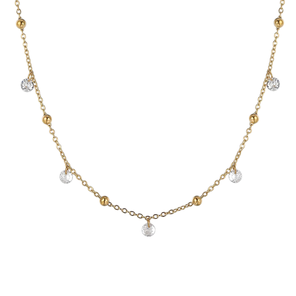 COLLANA DONNA IN ACCIAIO IP GOLD CON ZIRCONI BIANCHI
