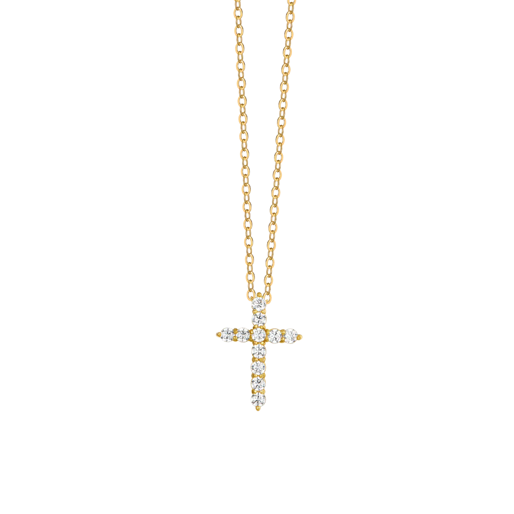 COLLANA DONNA IN ACCIAIO IP GOLD CROCE ZIRCONI BIANCHI