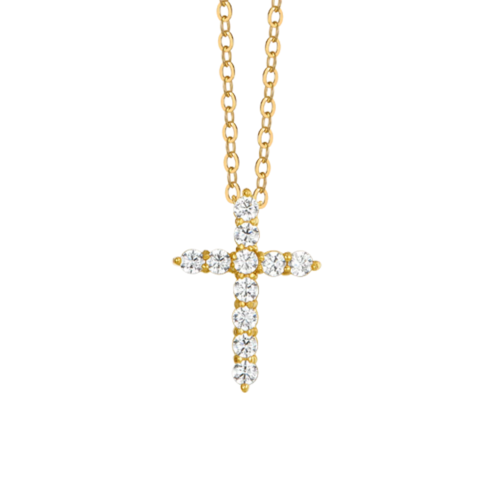 COLLANA DONNA IN ACCIAIO IP GOLD CROCE ZIRCONI BIANCHI - Image 4