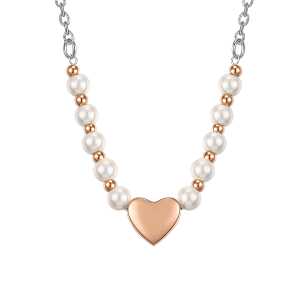 COLLANA DONNA IN ACCIAIO IP GOLD E PERLE BIANCHE CON CUORE IP ROSE - Image 4