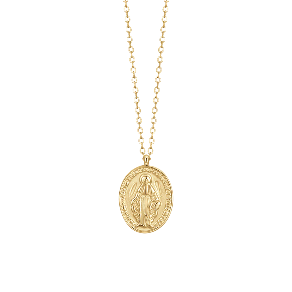 COLLANA DONNA IN ACCIAIO IP GOLD, MEDAGLIETTA CON MADONNINA MIRACOLOSA