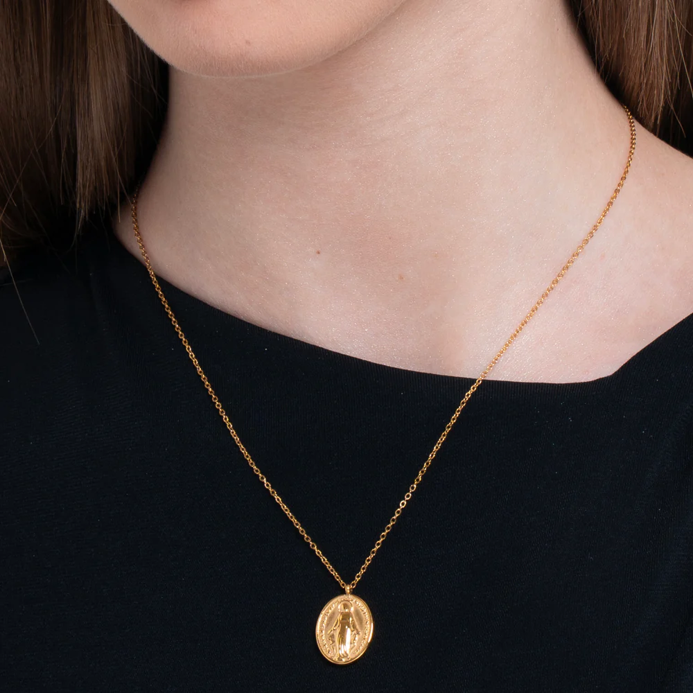 COLLANA DONNA IN ACCIAIO IP GOLD, MEDAGLIETTA CON MADONNINA MIRACOLOSA - Image 2