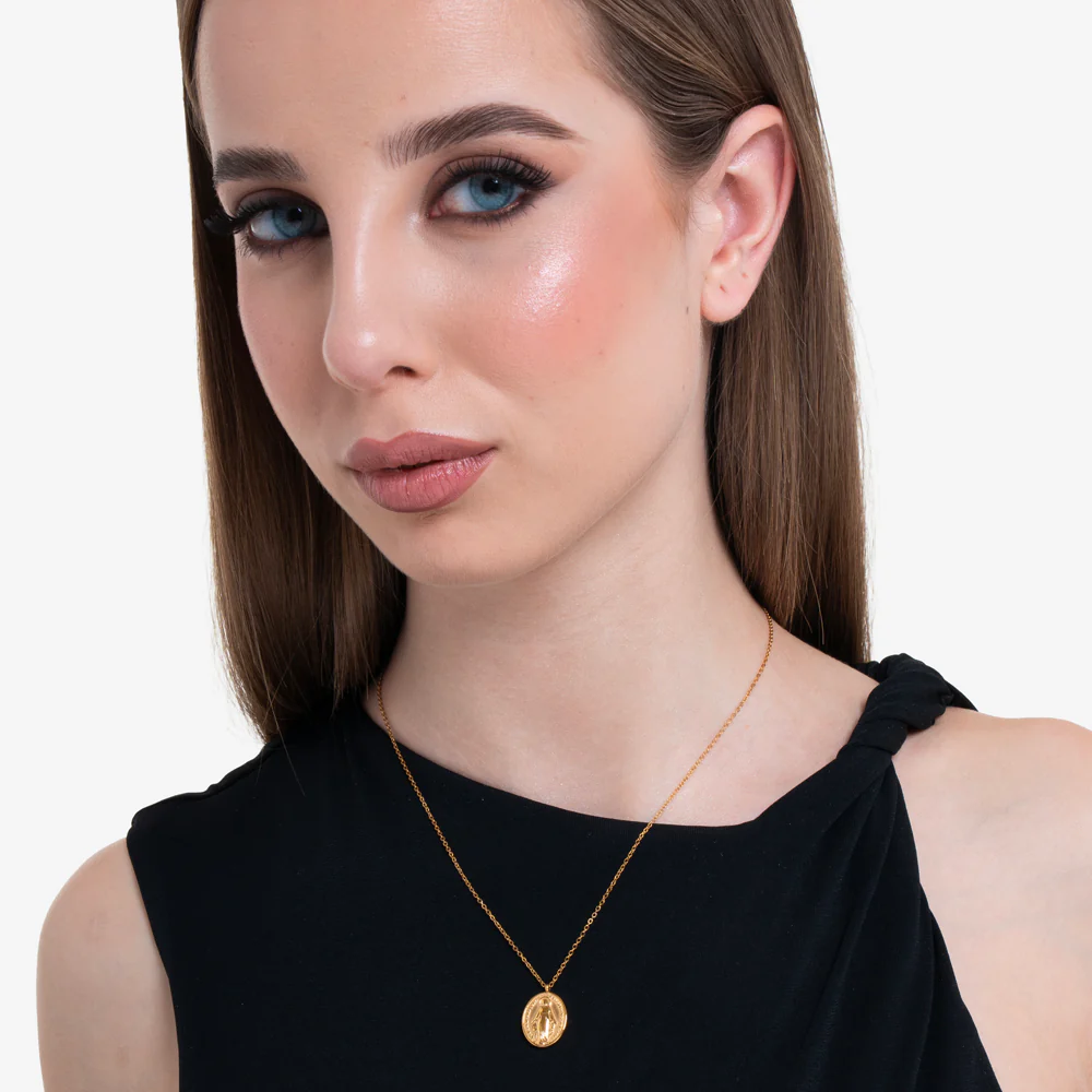 COLLANA DONNA IN ACCIAIO IP GOLD, MEDAGLIETTA CON MADONNINA MIRACOLOSA - Image 3