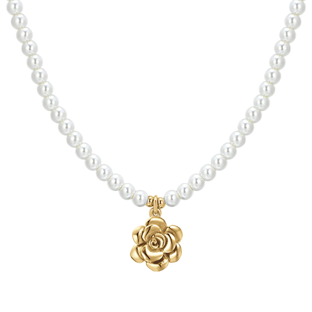 COLLANA DONNA IN ACCIAIO IP GOLD PERLE E ROSA - Image 4