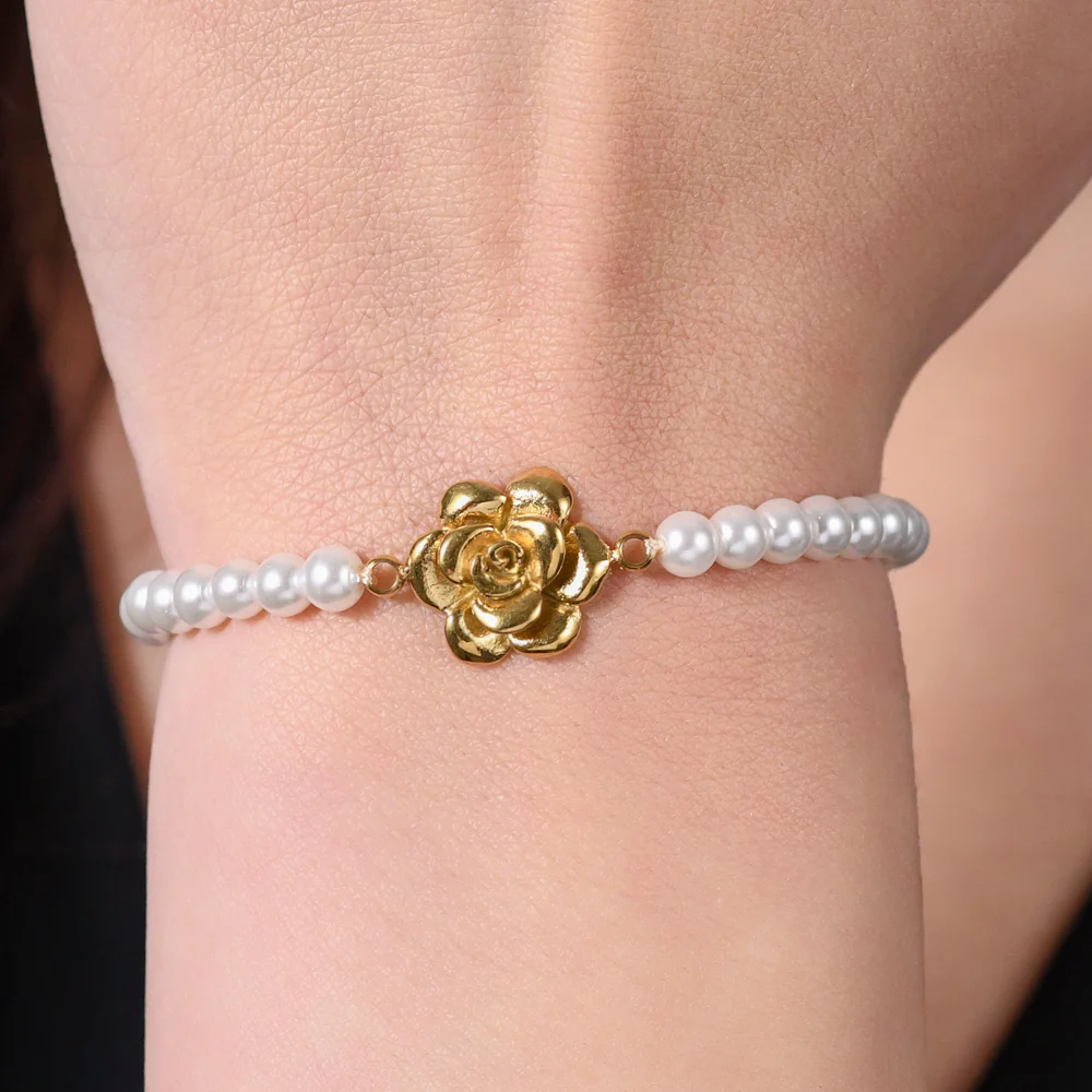 BRACCIALE DONNA IN ACCIAIO IP GOLD PERLE E ROSA - Image 2