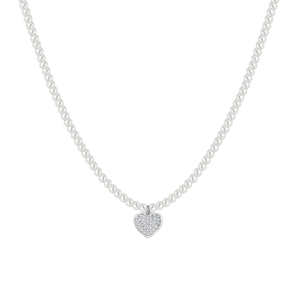 COLLANA DONNA IN ACCIAIO PERLE E CUORE
