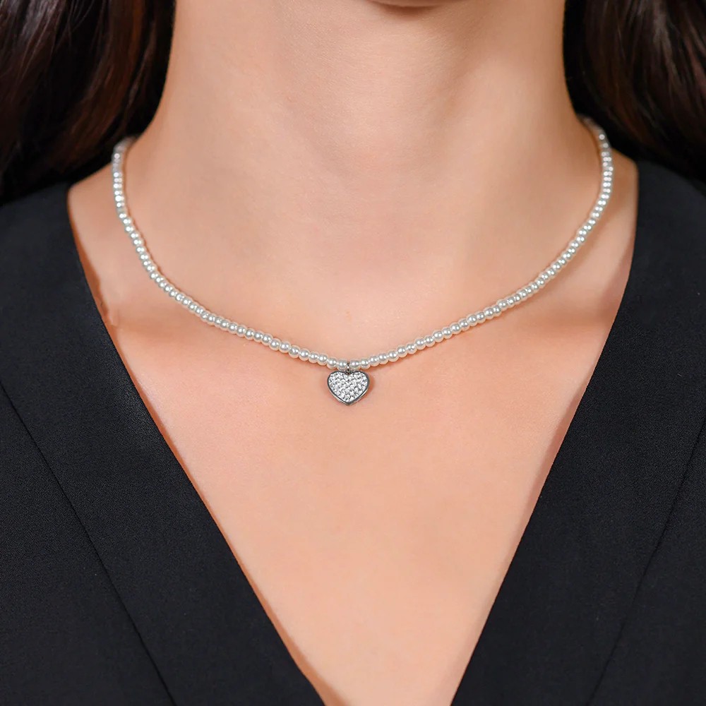 COLLANA DONNA IN ACCIAIO PERLE E CUORE - Image 2