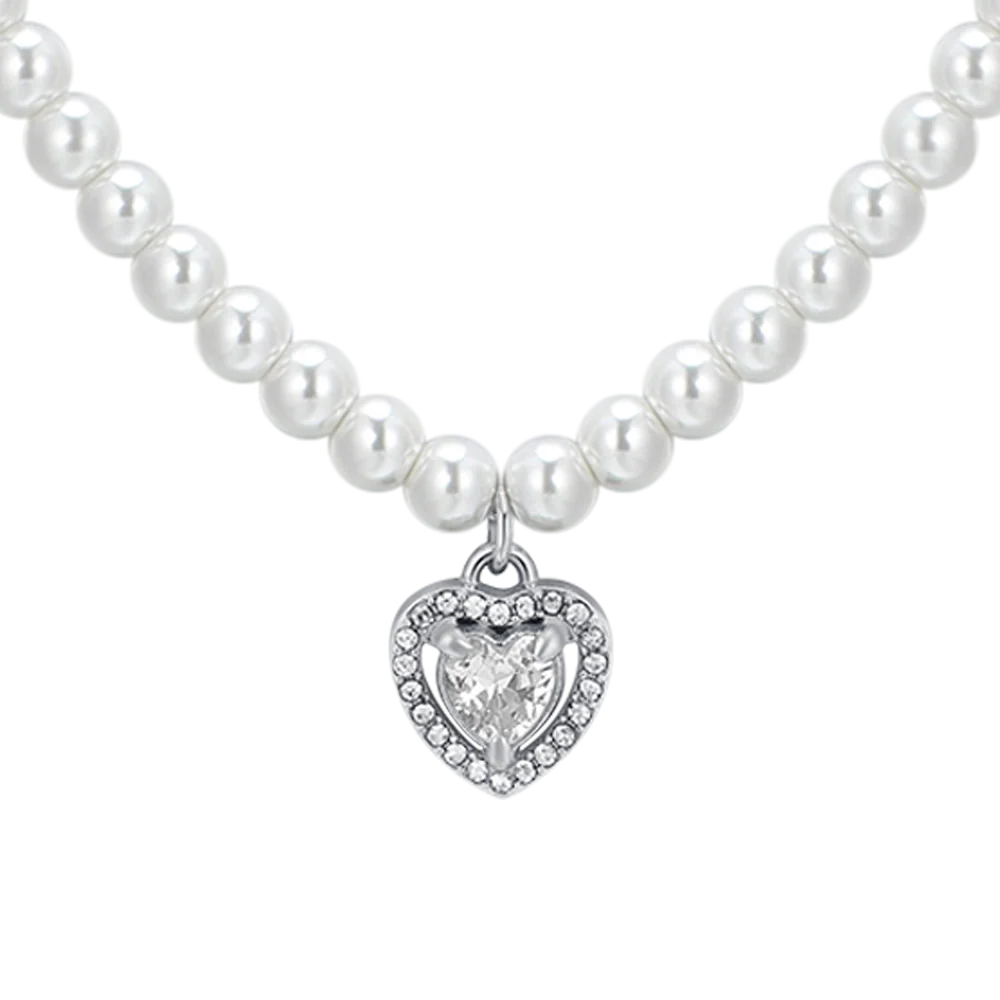 COLLANA DONNA IN ACCIAIO PERLE E CUORE ZIRCONE BIANCO - Image 4