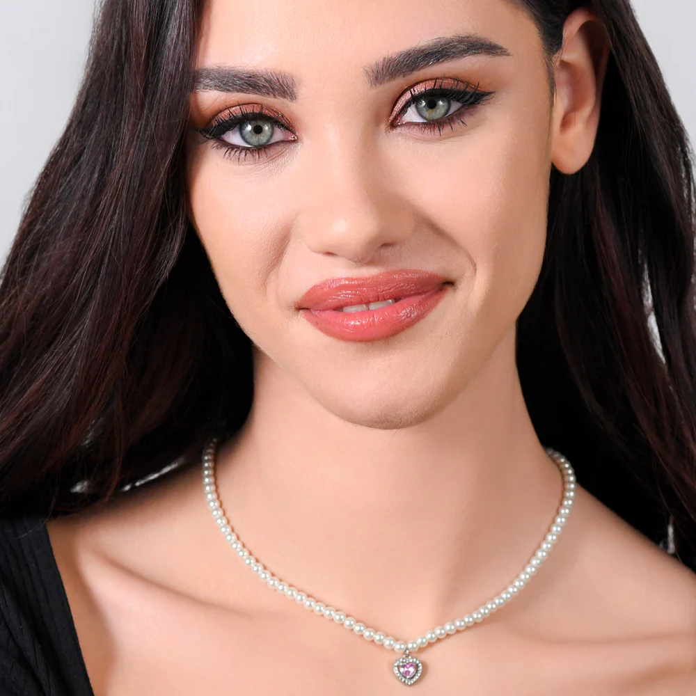 COLLANA DONNA IN ACCIAIO PERLE E CUORE ZIRCONE ROSA - Image 3