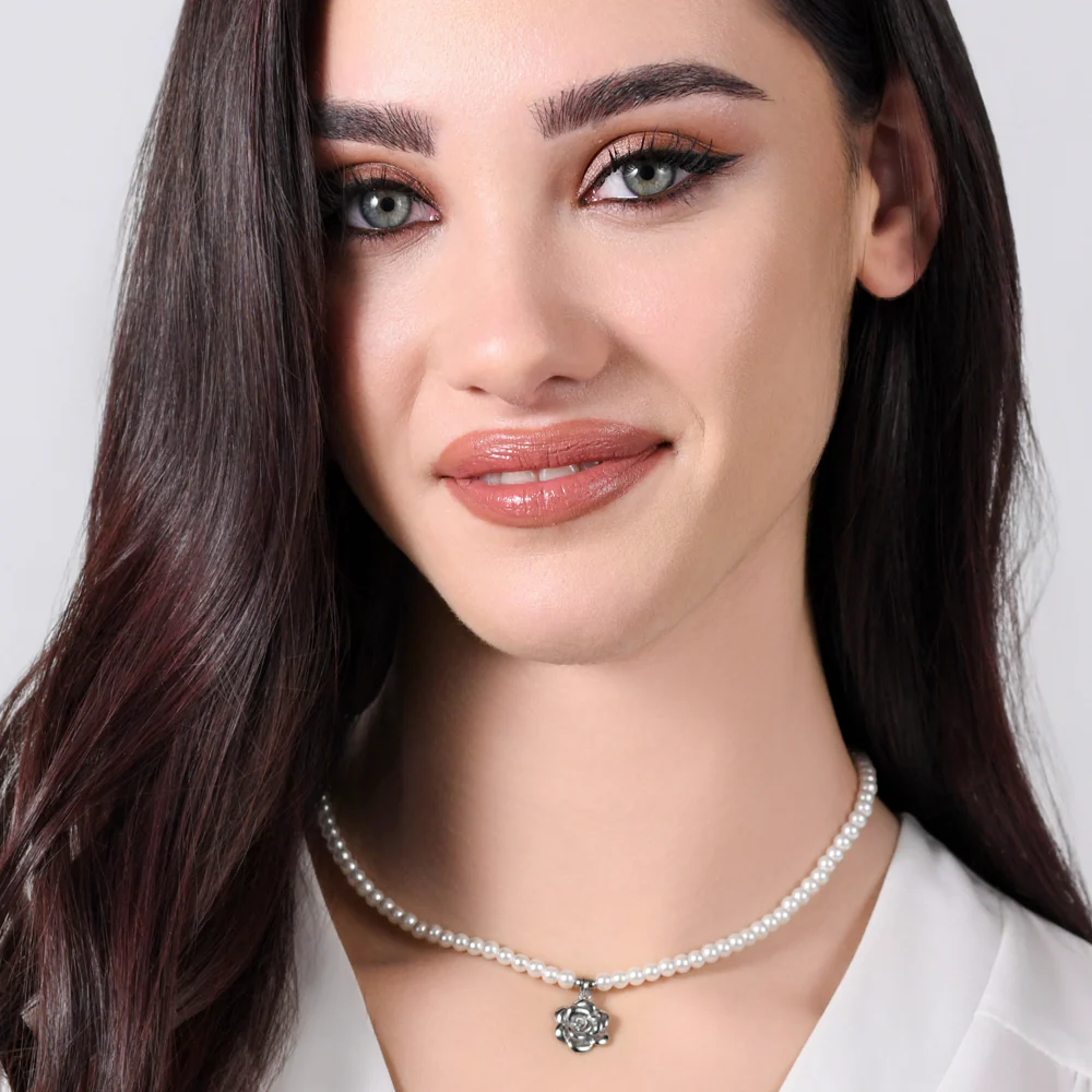 COLLANA DONNA IN ACCIAIO PERLE E ROSA IN ACCIAIO - Image 3