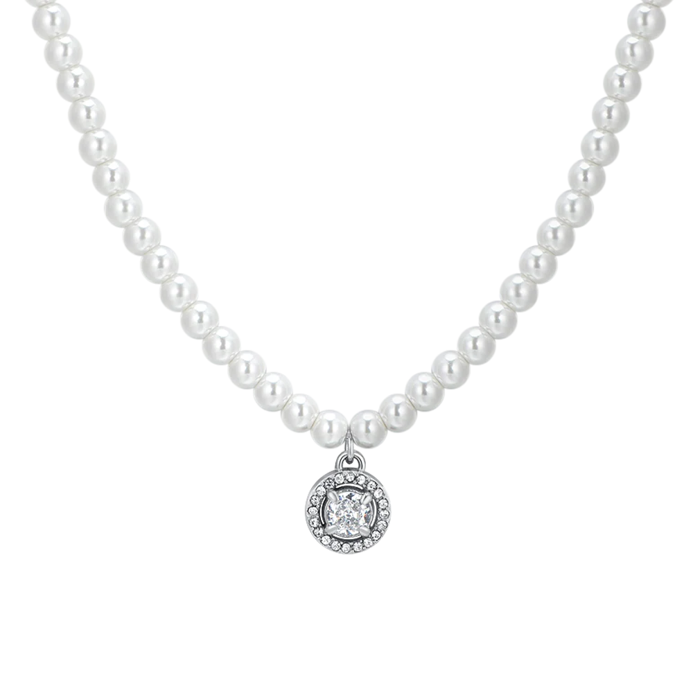 COLLANA DONNA IN ACCIAIO PERLE E ZIRCONE BIANCO