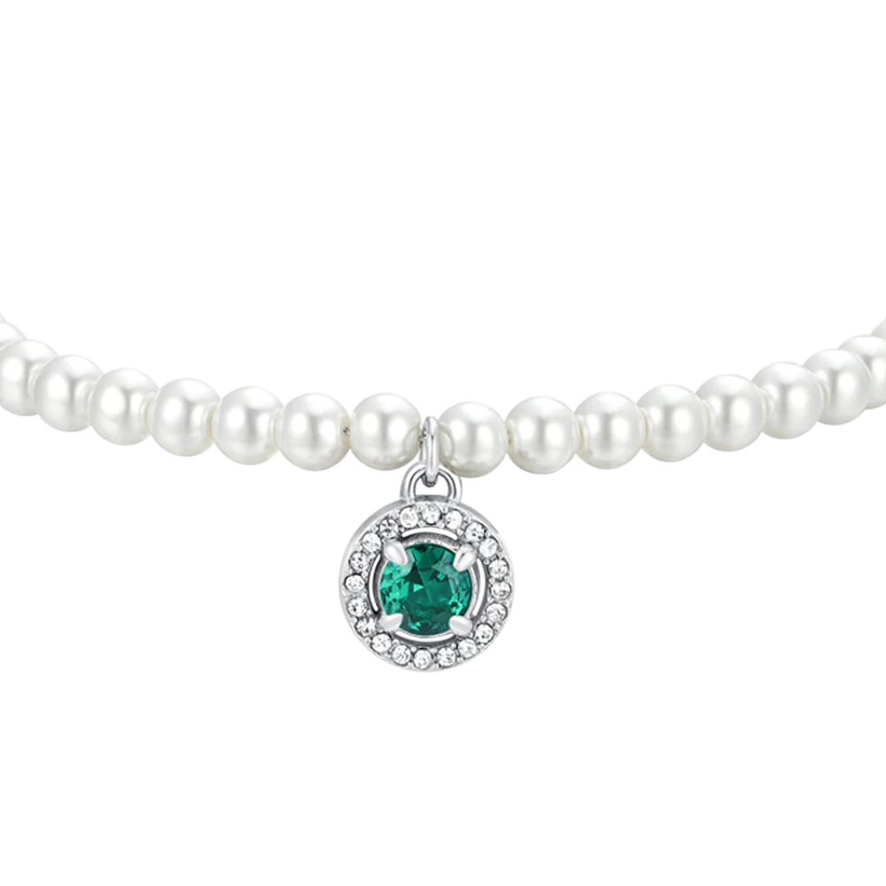BRACCIALE DONNA IN ACCIAIO PERLE SINTETICHE E ZIRCONE VERDE - Image 4