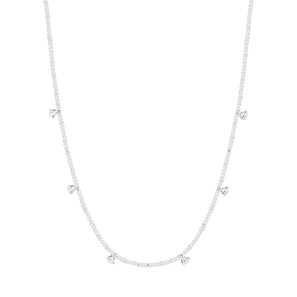 COLLANA DONNA IN ACCIAIO PIETRE E CRISTALLI BIANCHI