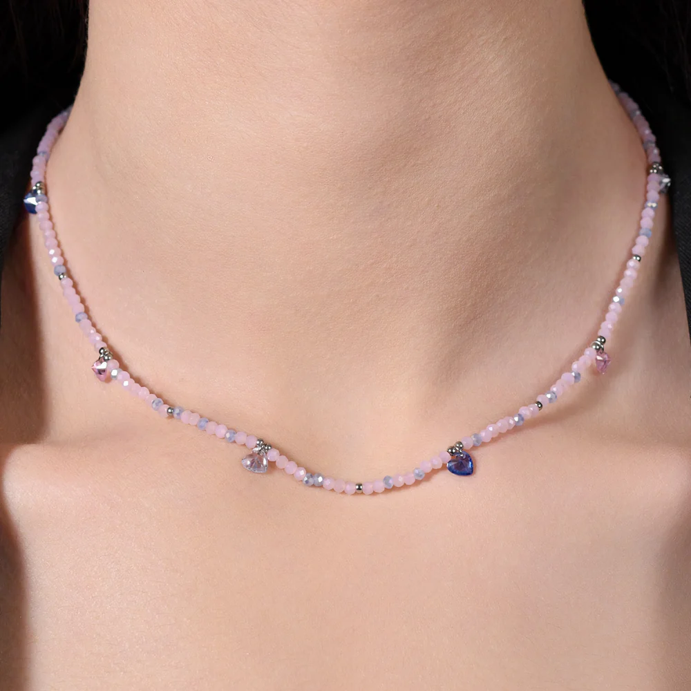 COLLANA DONNA IN ACCIAIO PIETRE ROSA E CRISTALLI MULTICOLOR - Image 2