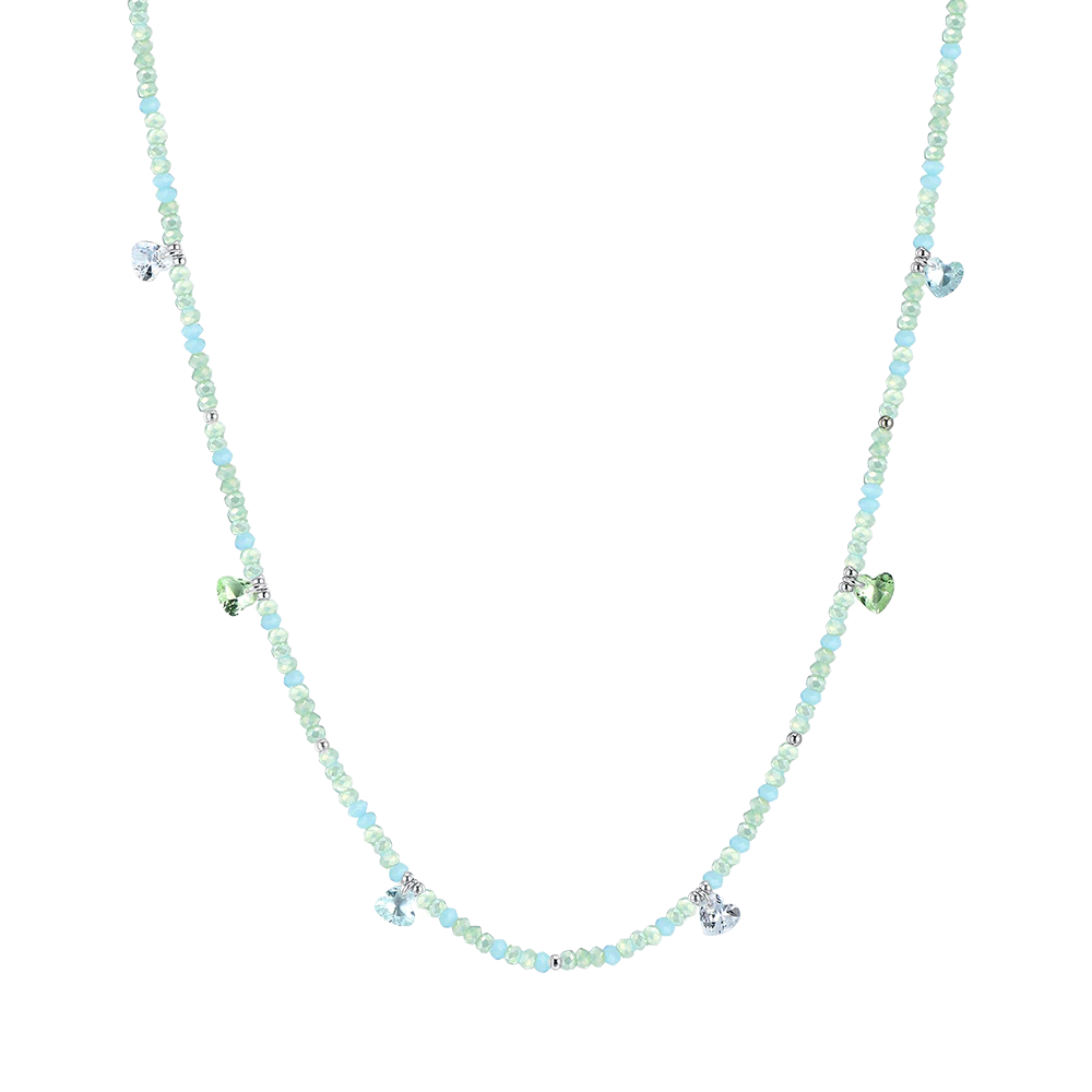 COLLANA DONNA IN ACCIAIO PIETRE VERDE ACQUA E CRISTALLI