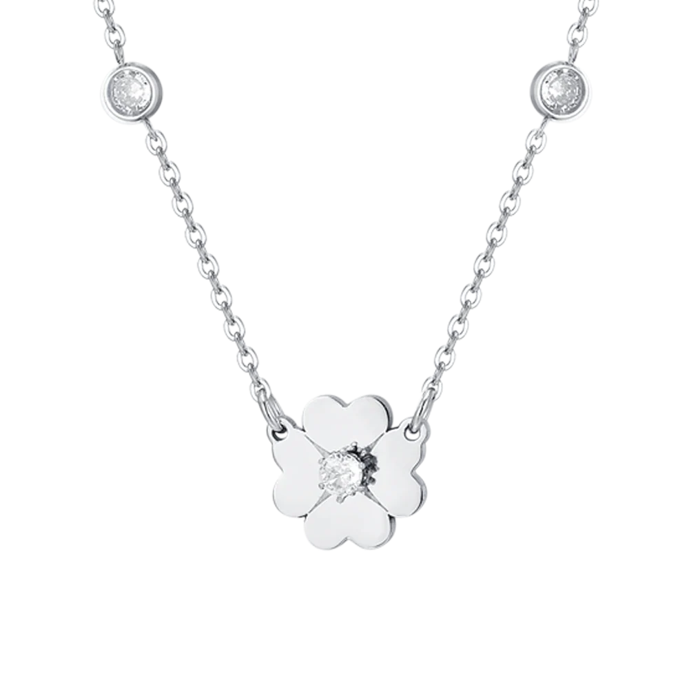 COLLANA DONNA IN ACCIAIO QUADRIFOGLI E ZIRCONI - Image 4