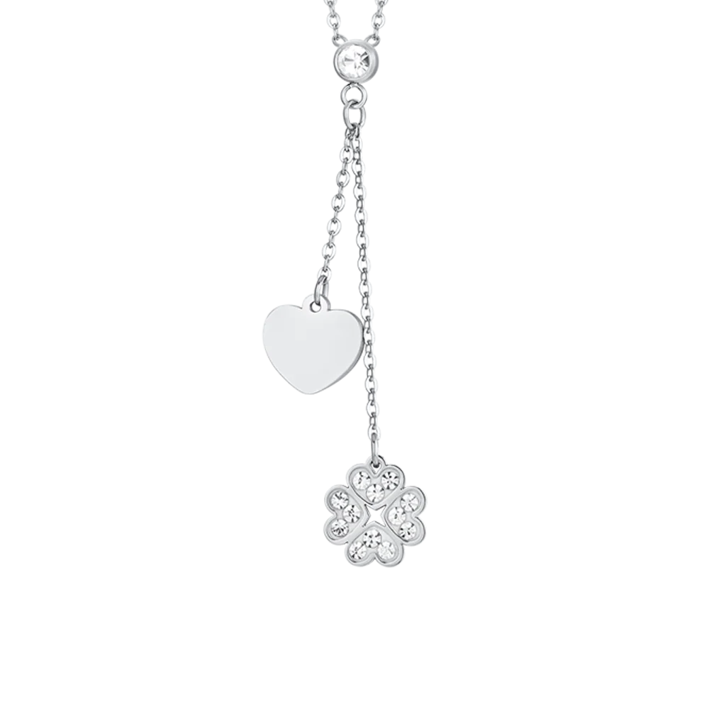 COLLANA DONNA IN ACCIAIO QUADRIFOGLIO E CUORE - Image 4