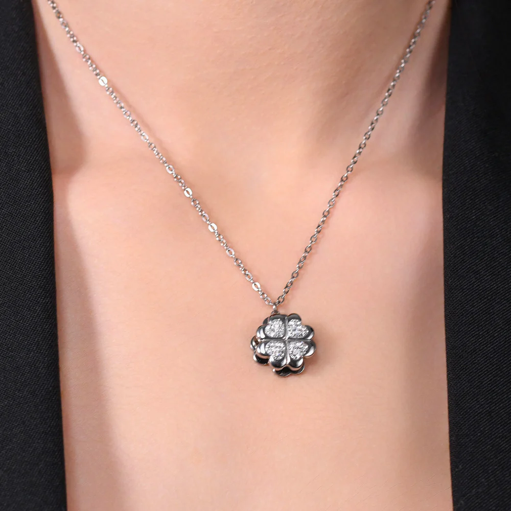 COLLANA DONNA IN ACCIAIO QUADRIFOGLIO GIREVOLE - Image 3