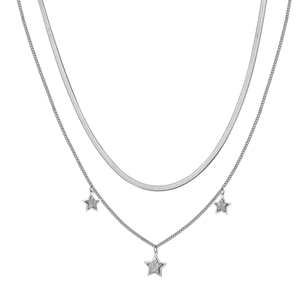 COLLANA DONNA IN ACCIAIO STELLE CON CRISTALLI BIANCHI