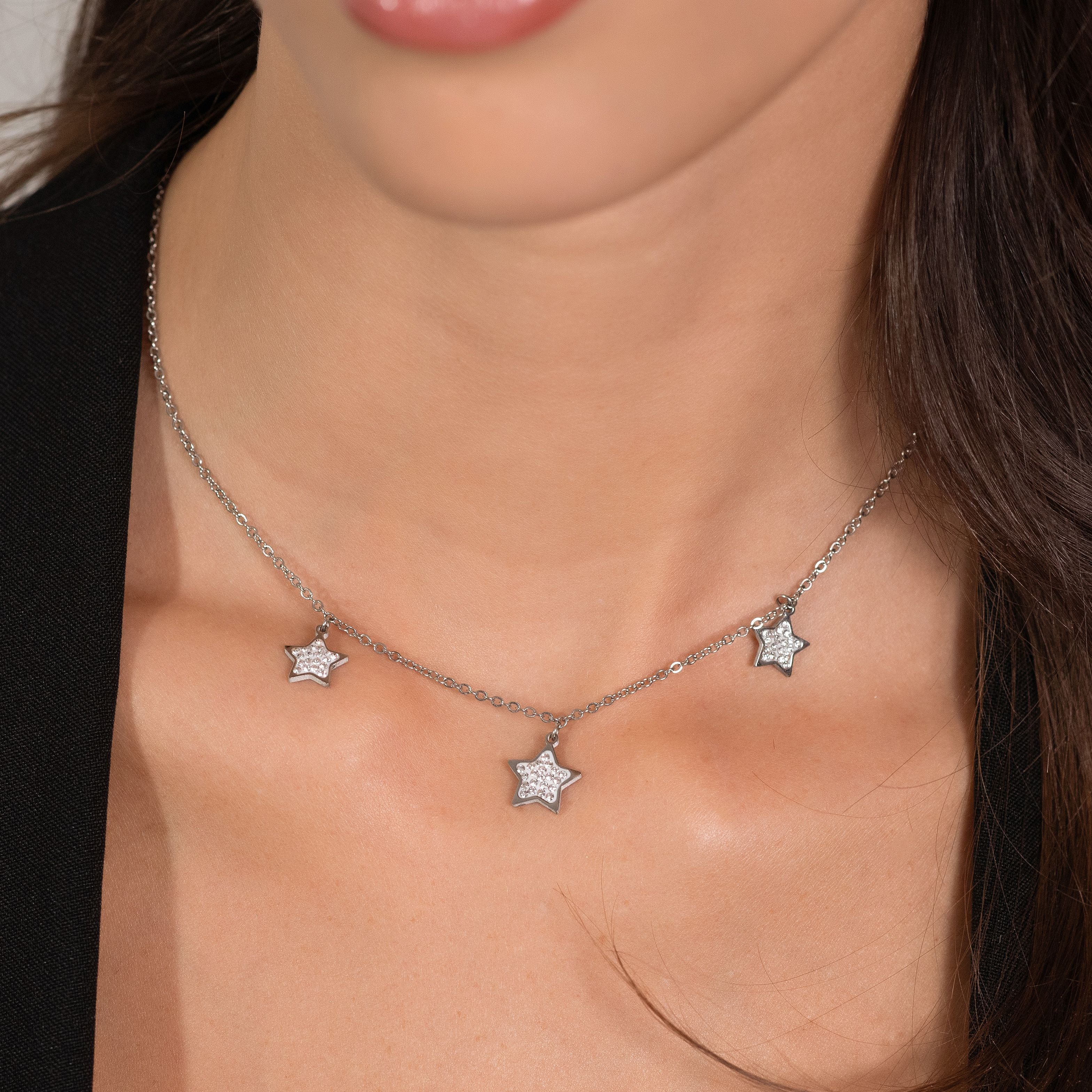 COLLANA DONNA IN ACCIAIO STELLE CON CRISTALLI BIANCHI - Image 2