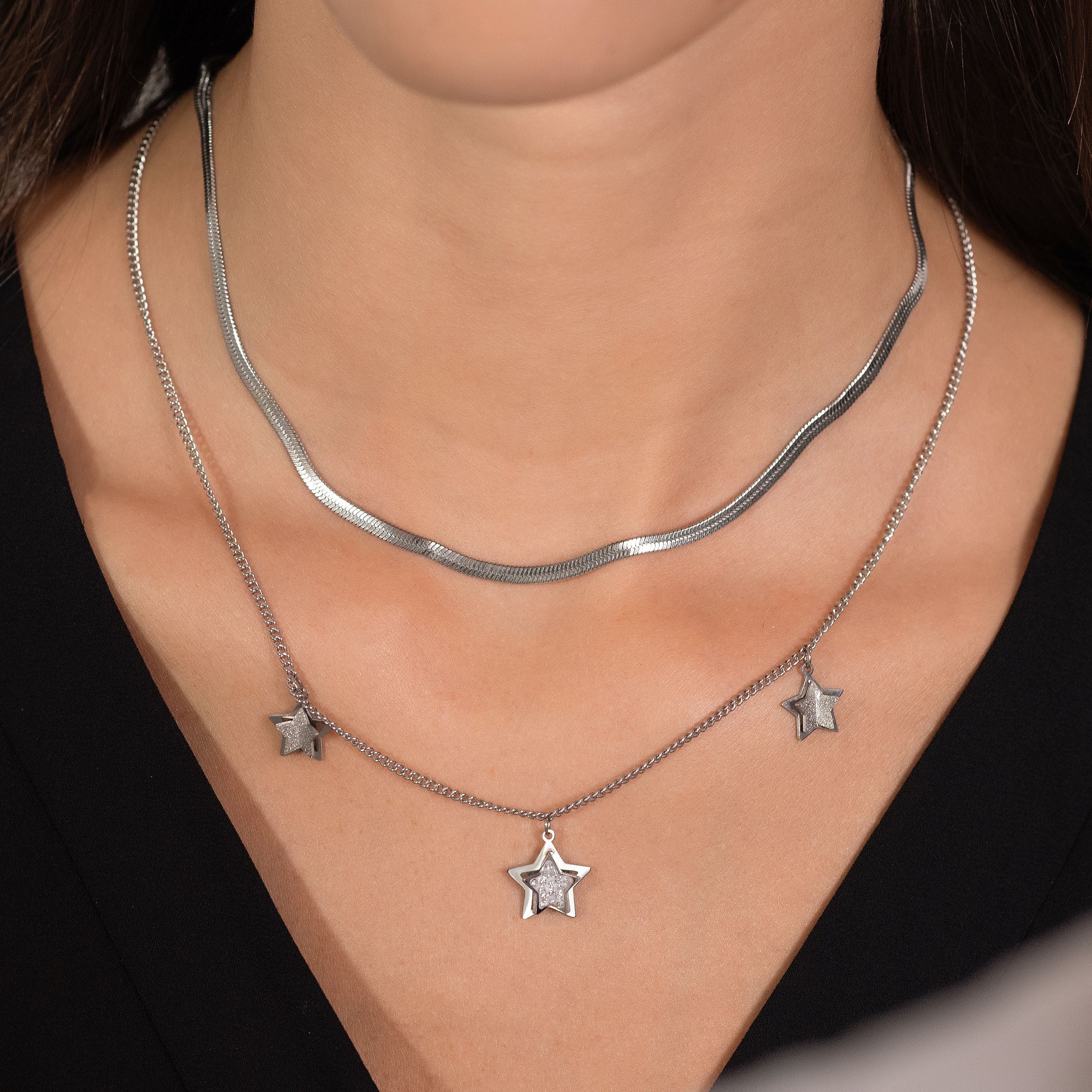 COLLANA DONNA IN ACCIAIO STELLE CON CRISTALLI BIANCHI - Image 2
