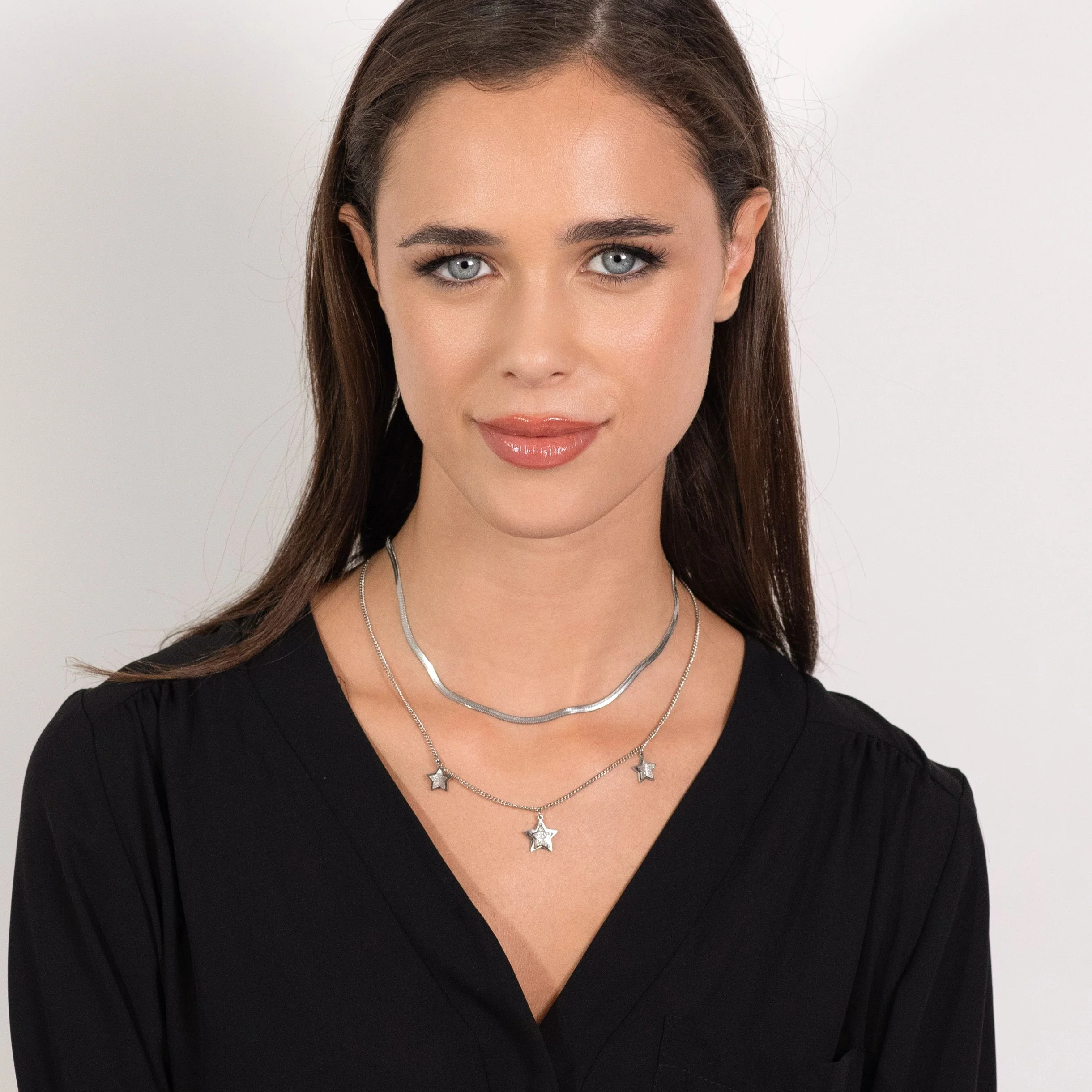 COLLANA DONNA IN ACCIAIO STELLE CON CRISTALLI BIANCHI - Image 3