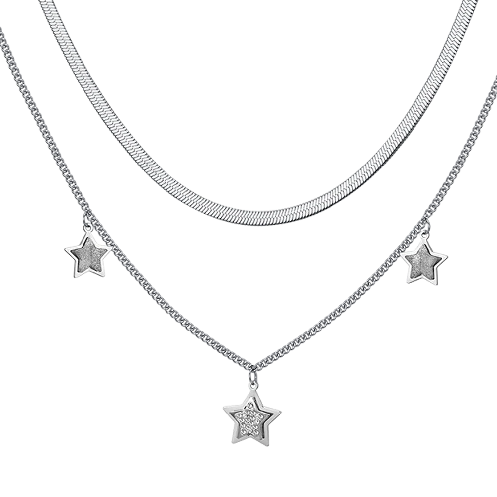 COLLANA DONNA IN ACCIAIO STELLE CON CRISTALLI BIANCHI - Image 4