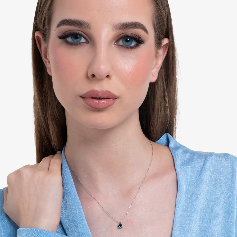 COLLANA DONNA IN ACCIAIO  ZIRCONE VERDE - Image 3