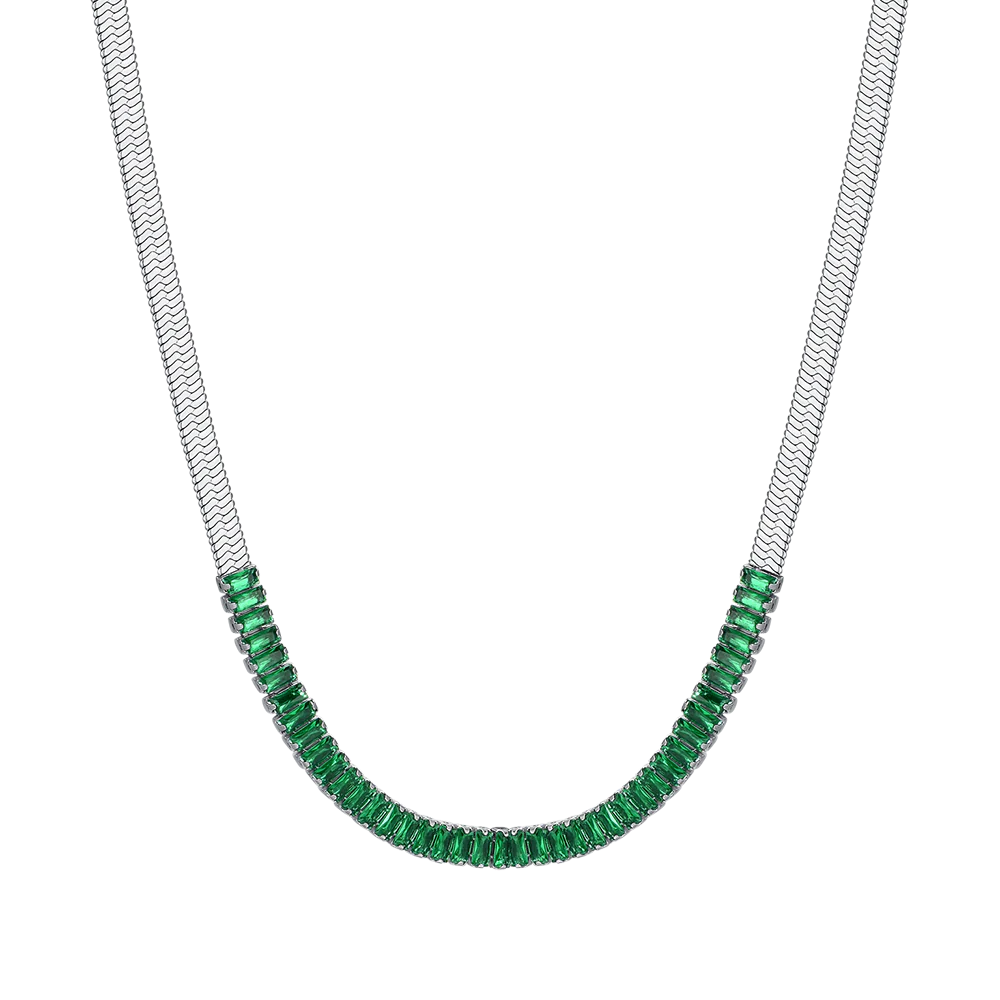 COLLANA DONNA IN ACCIAIO ZIRCONI VERDI