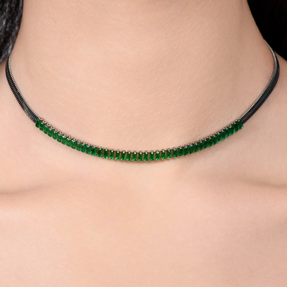 COLLANA DONNA IN ACCIAIO ZIRCONI VERDI - Image 2