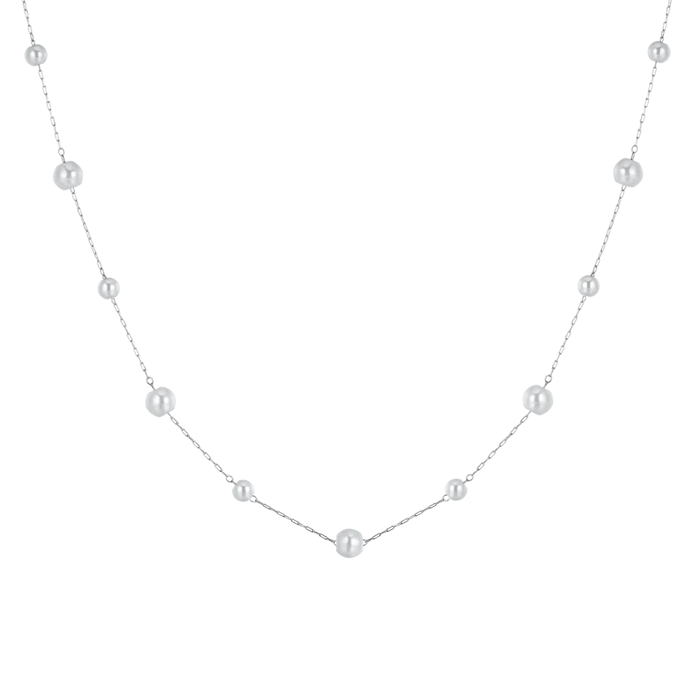 COLLANA DONNA LUNGA IN ACCIAIO CON PERLE