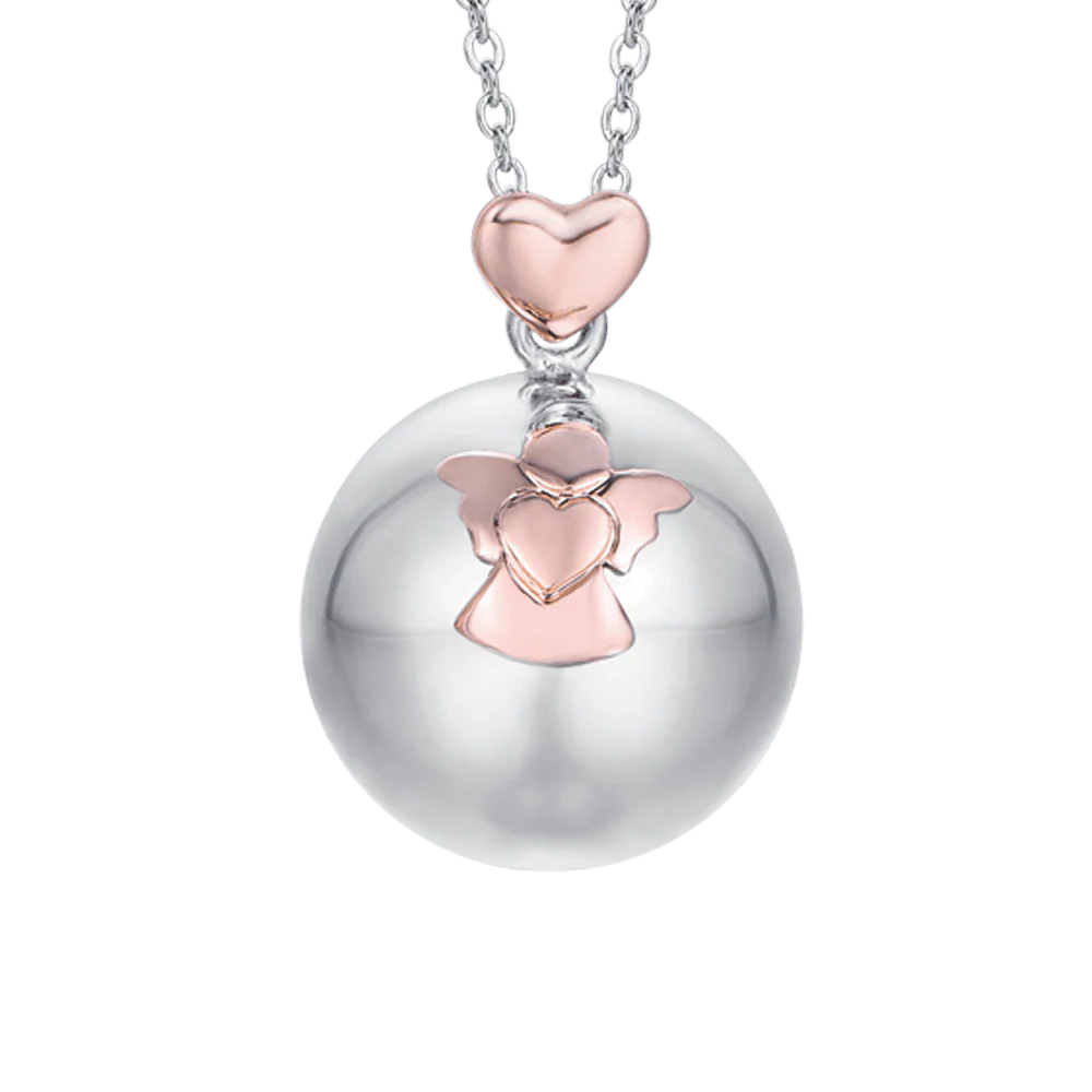COLLANA CHIAMA ANGELI IN ACCIAIO CIONDOLO IN METALLO CON ANGELO E CUORE