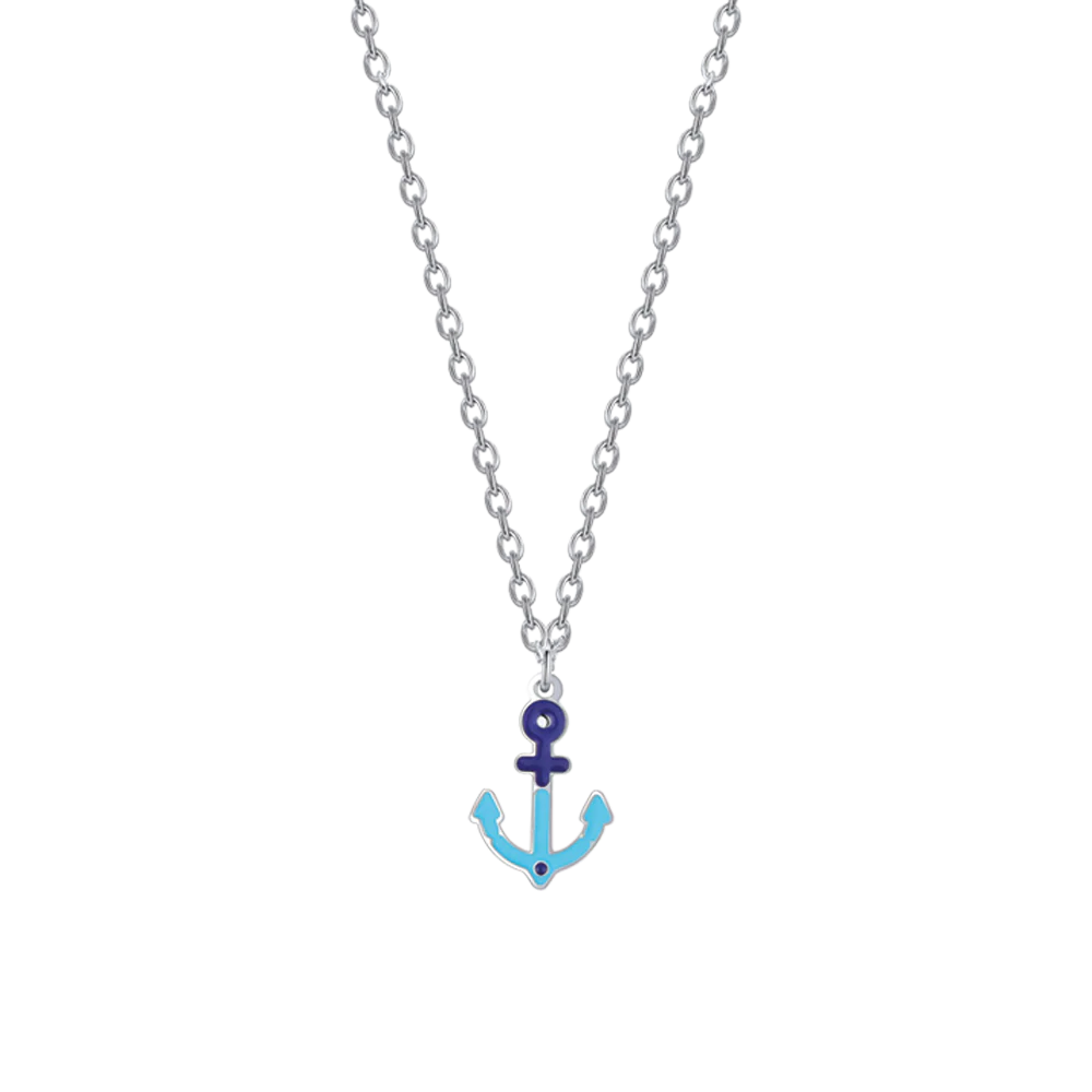 COLLANA BAMBINO IN ACCIAIO CON ANCORA BLU