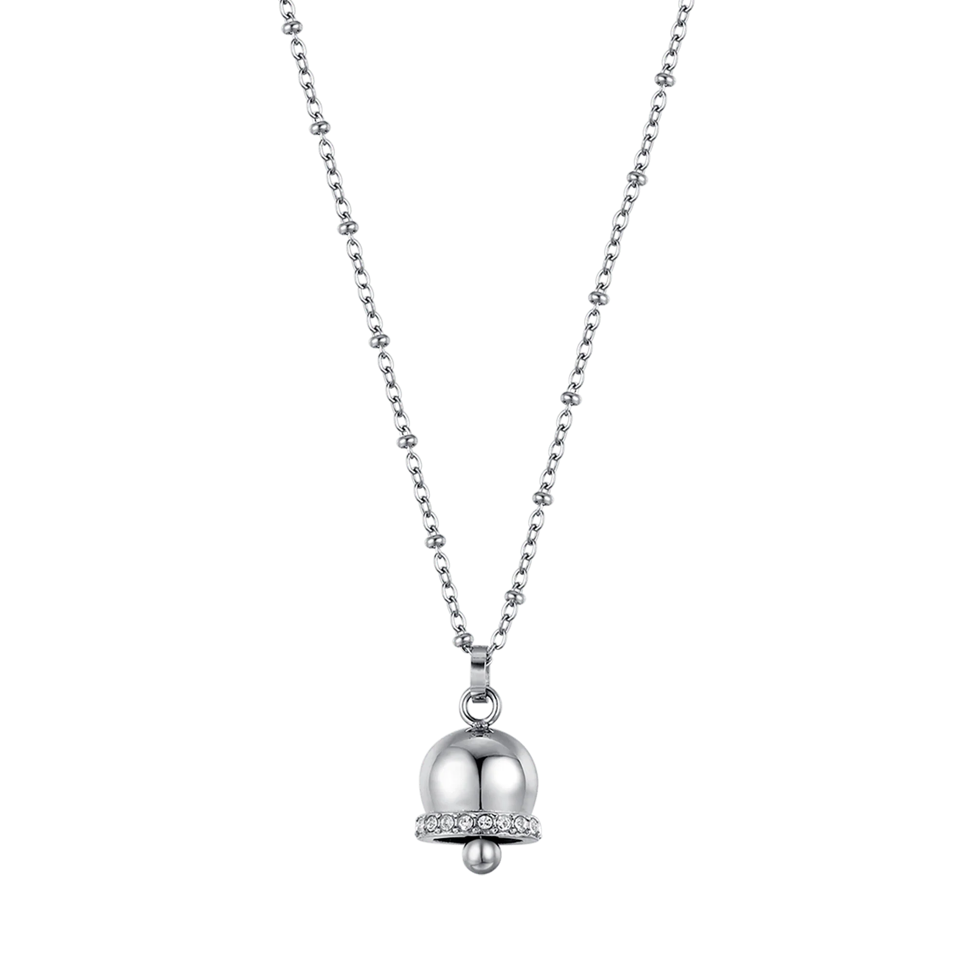 COLLANA DONNA IN ACCIAIO CON CAMPANELLA CON CRISTALLI BIANCHI