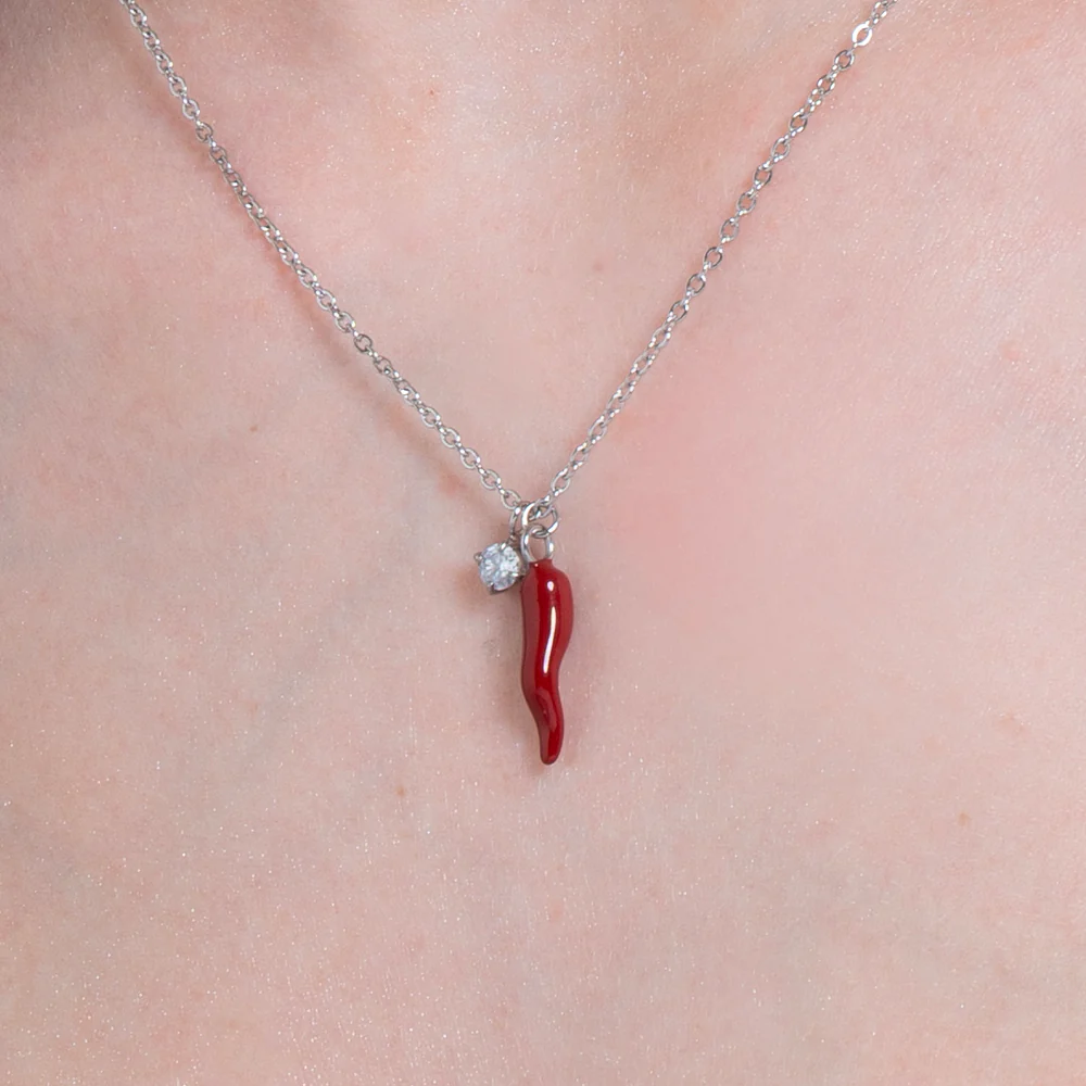 COLLANA IN ACCIAIO CON CORNO ROSSO E PUNTO LUCE - Image 2