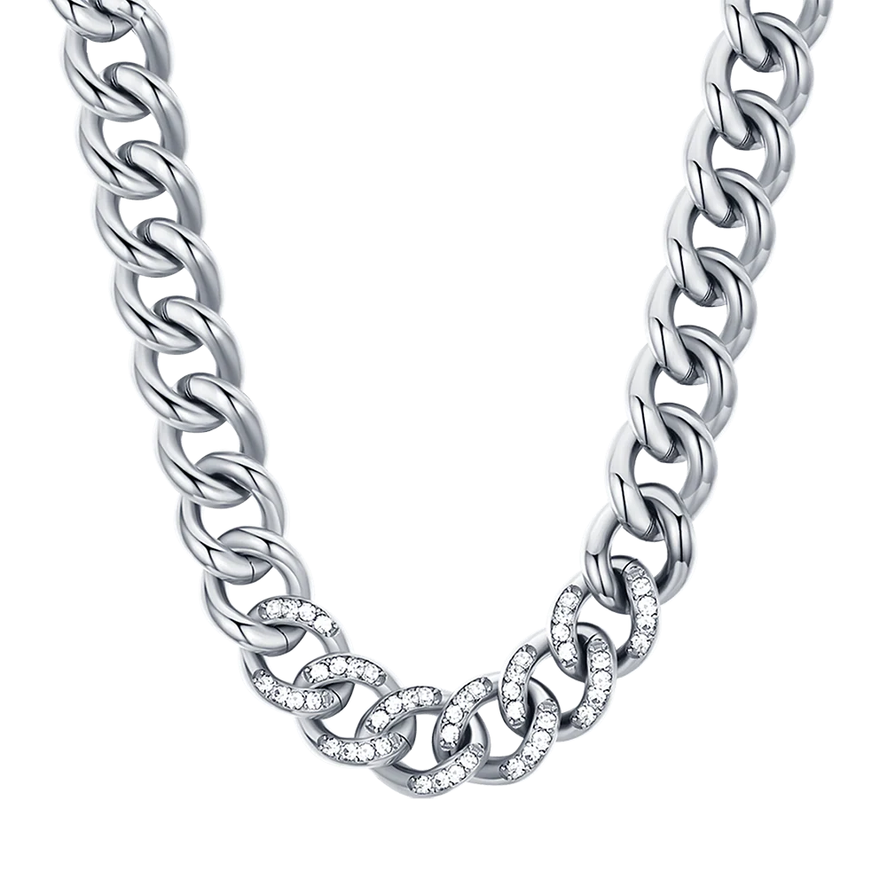 COLLANA DONNA IN ACCIAIO CON MAGLIA CATENA E CRISTALLI BIANCHI - Image 4